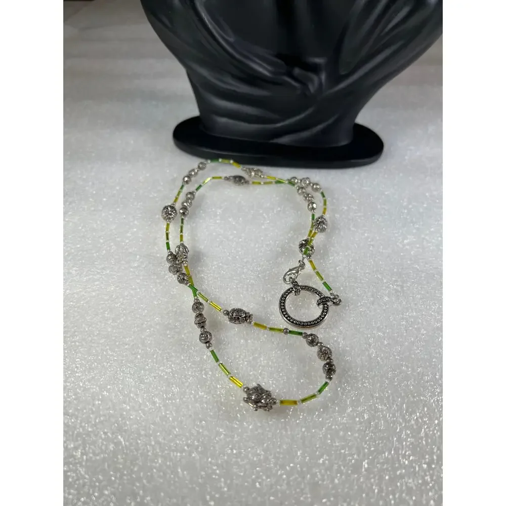 Green Yellow beaded Eye Wear Glasses ID Chain Holder Accessory NEW Deadstock